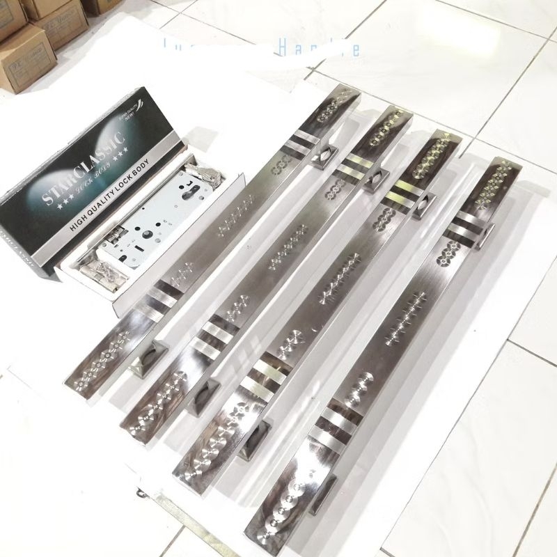 paket 4 gagang pintu + kunci 60cm tarikan pintu rumah minimalis pegangan pintu kuputarung
