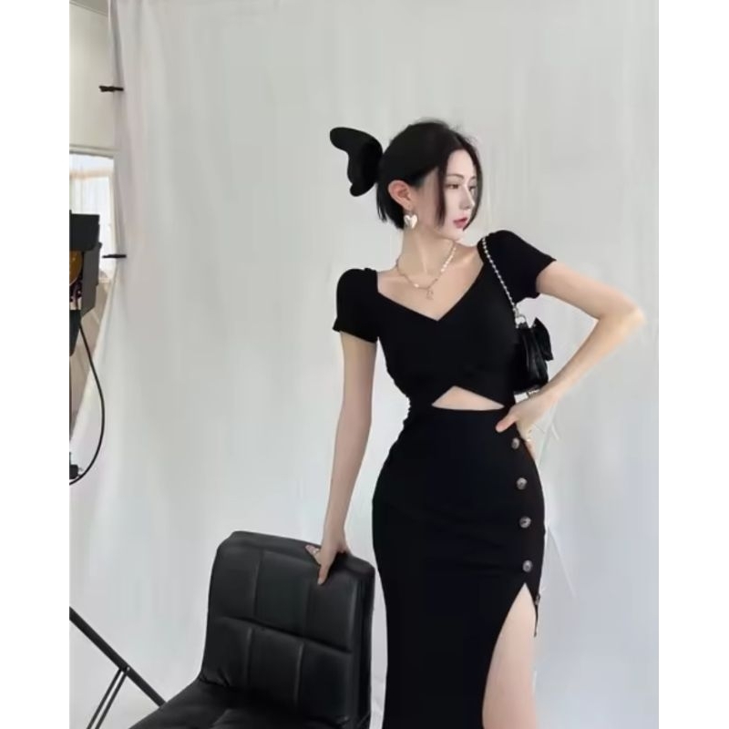 Mini dress knit hitam premium sexy