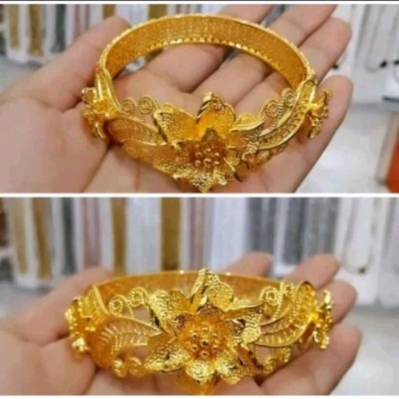 Gelang Titanium wanita Anti karat Asli Ori Dubai kendari Lapis Emas 24k motif Bunga Terbaru mewah