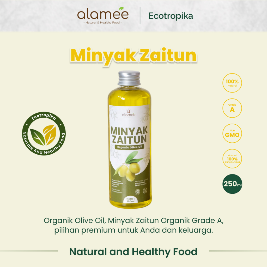

Minyak Zaitun Masak Diminum Olive Oil Extra Virgin Organic Organik Murni Asli EVOO Premium 250ml