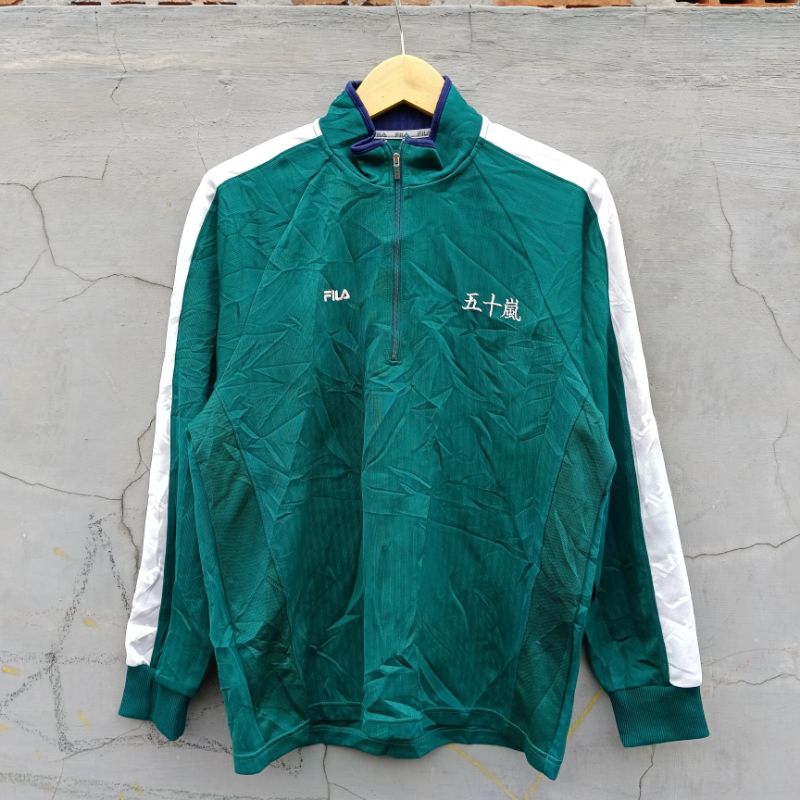 jaket tracktop halfzip Fila university tapped hijau size L original murah