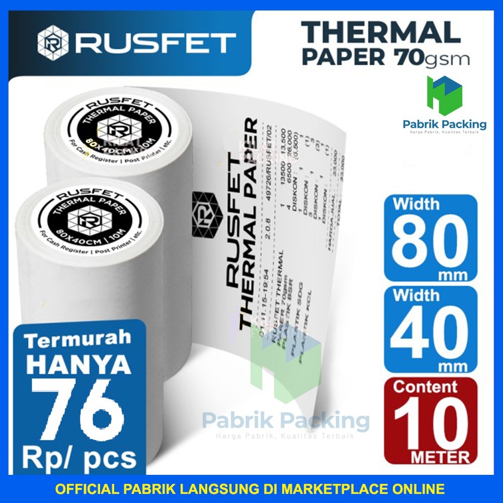 

Kertas Struk Kasir Kertas Print EDC Paper Thermal 80x40mm Rusfet Dus Ojol