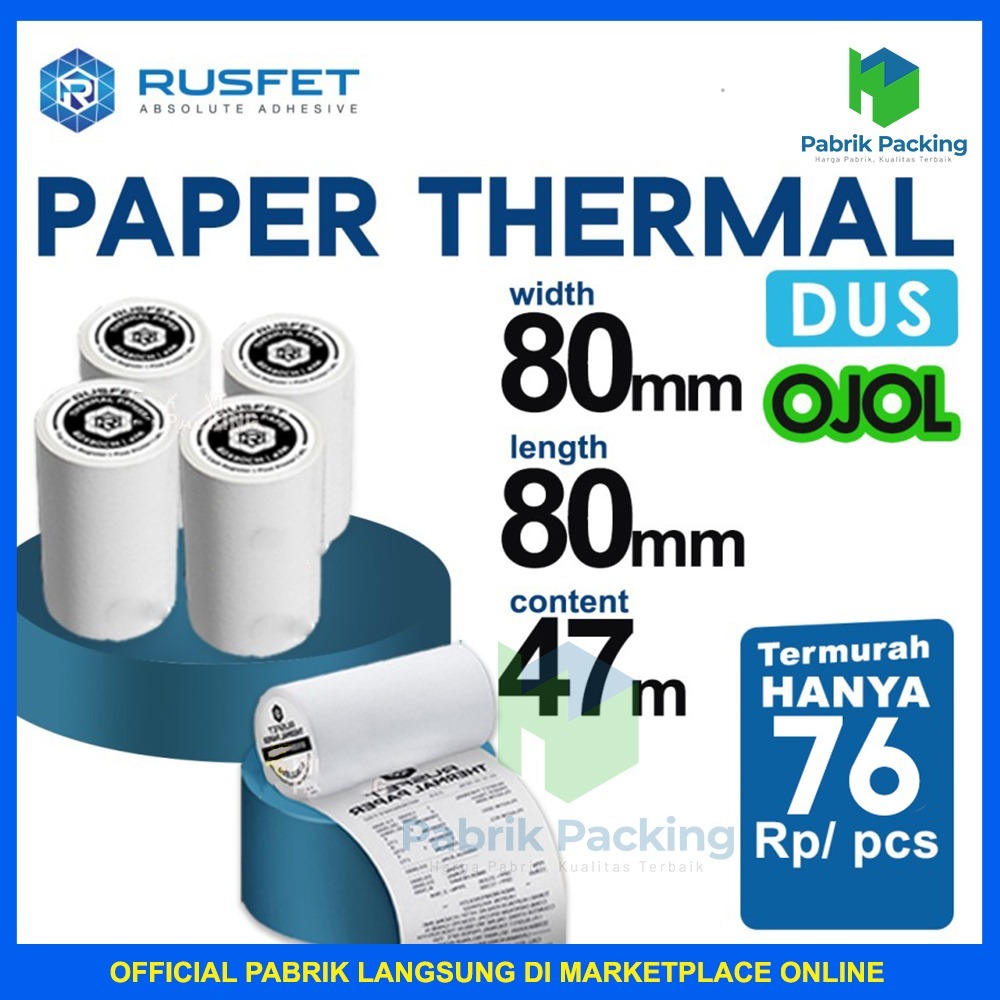 

Kertas Printer EDC Kertas Struk Kasir Paper Thermal 80x80mm Rusfet Dus Ojol