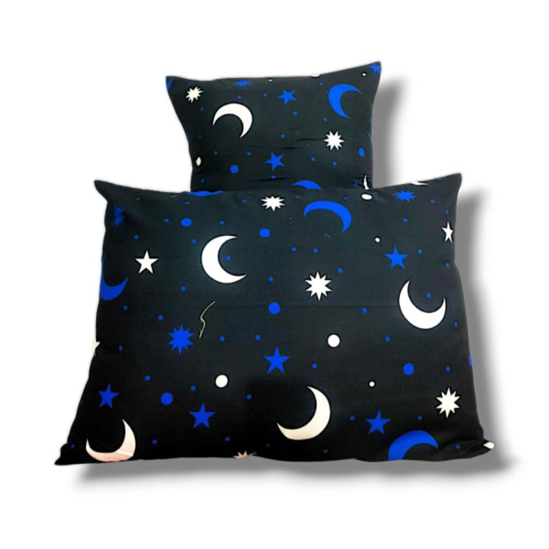 isi 6pcs SARUNG BANTAL & SARUNG GULING MOTIF BULAN BINTANG bahan polymicro tidak pudar