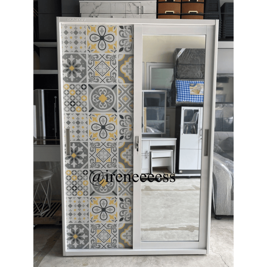 [ LEMARI PLAT BESI ]  LEMARI PAKAIAN PLAT BESI 2 PINTU KACA PANJANG / LEMARI BAJU ANTI RAYAP ANTI JA