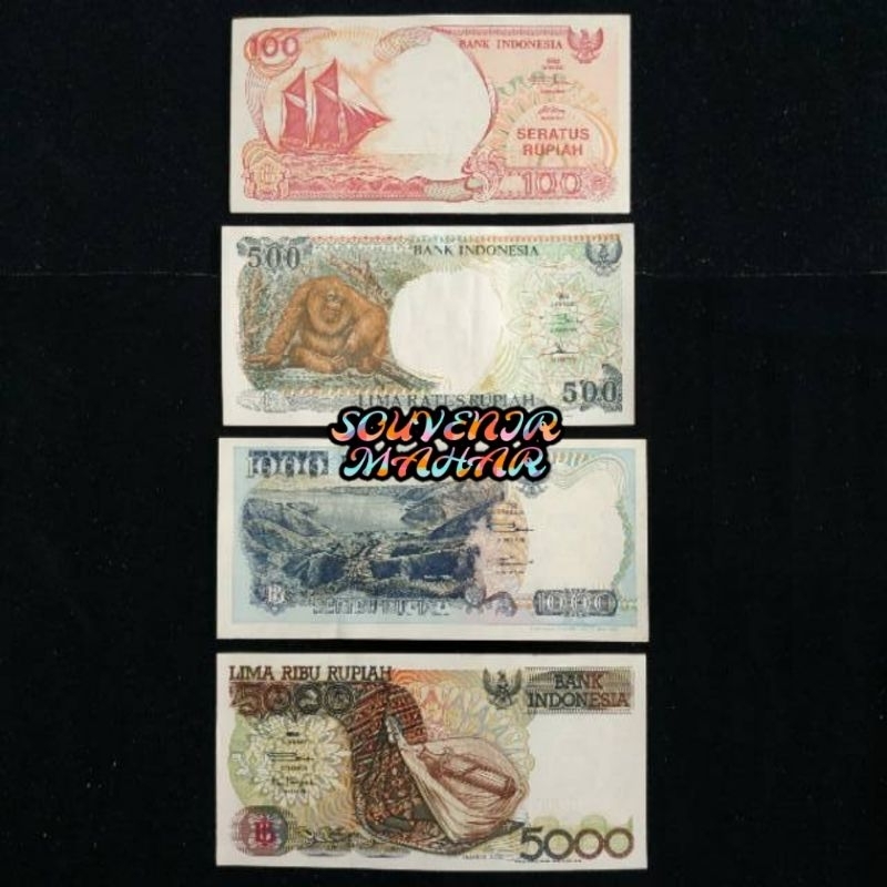 (GRESS/BARU) Paket uang kuno 4 lembar tahun 90an 100 pinisi 500 otan 1000 lompat batu 5000 sasando