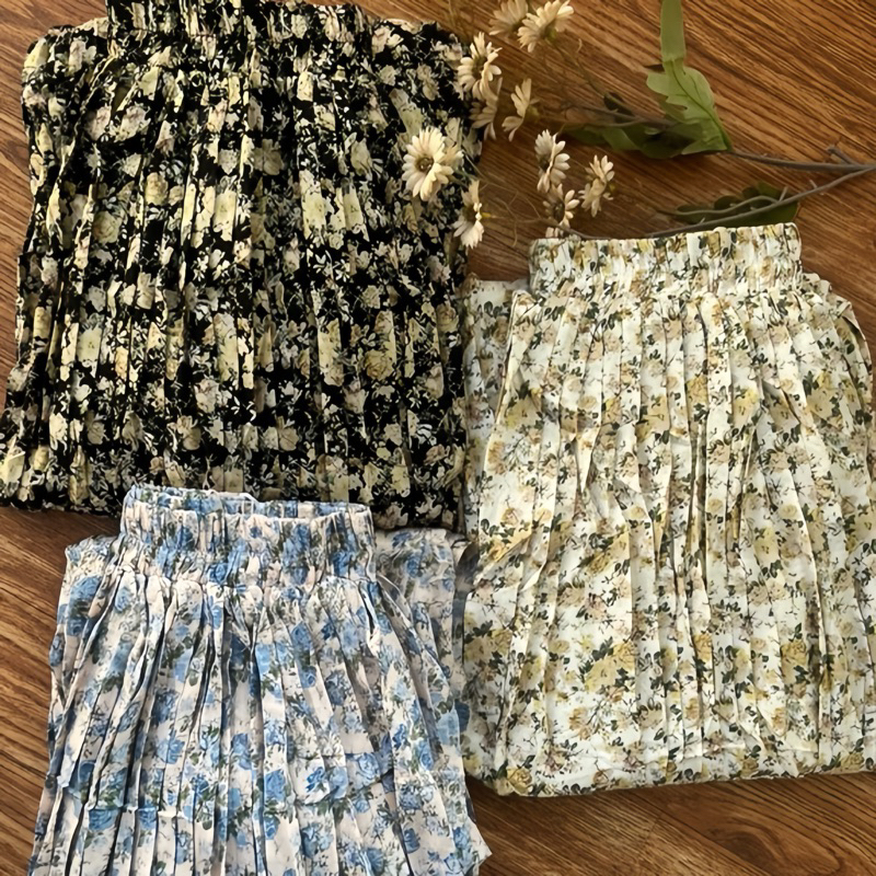 ROK MOTIF BUNGA BUNGA KECIL / ROK IMPORT / ROK PLISKET PREMIUM