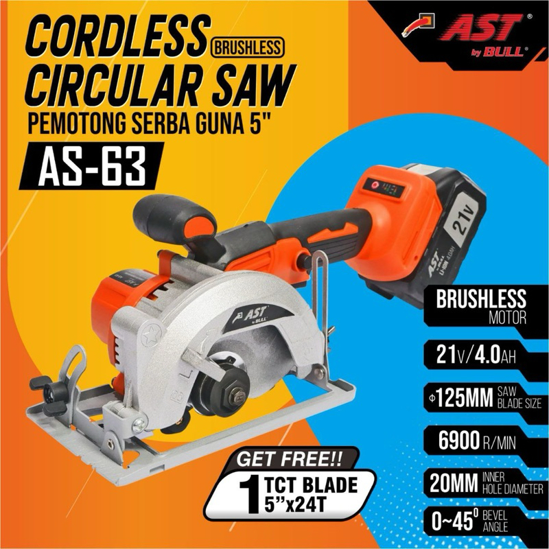 mesin circular saw baterai 21v ast / cordless circular saw 21v ast / mesin circular saw baterai AS-6