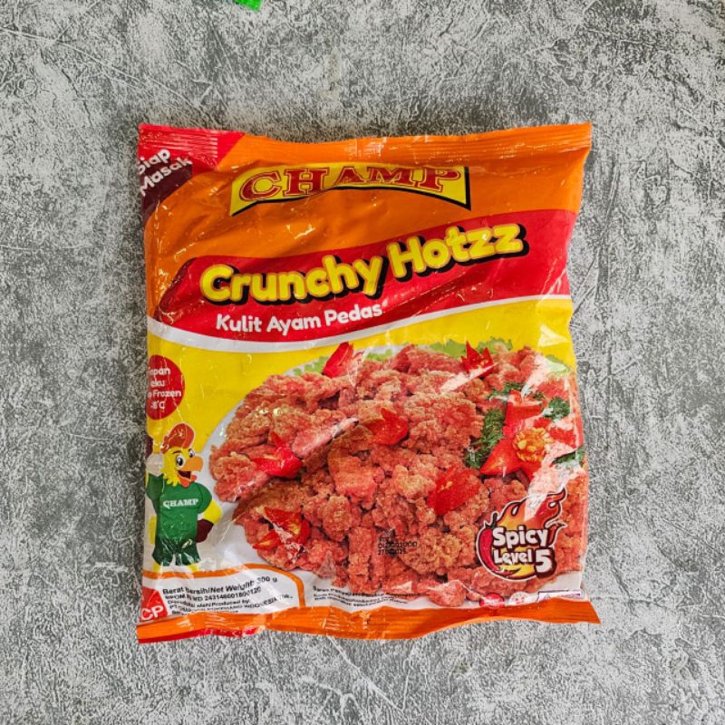 

CHAMP CRUNCHY HOTZZ SPICY LV5 300gr kulit ayam pedas