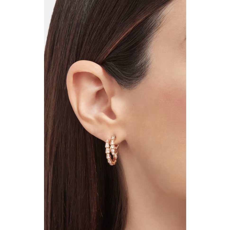 Ay00 18K / 750 Emas AsliBulgari Anting Serpenti Viper 18 Kt Rose Gold Hoop Earrings Set With Fulpav