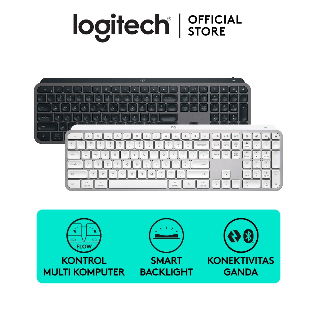 Logitech MX Keys S Keyboard Wireless Bluetooth, Pengetikan Hening yang Mulus, Tombol yang Dapat Dipr