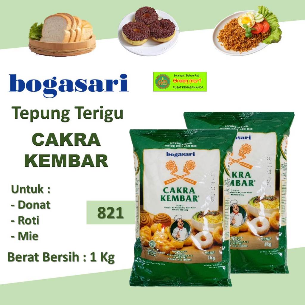 Tepung Terigu Cakra Kembar Protein Tinggi untuk Roti Donat Mie 1 Kg. 821
