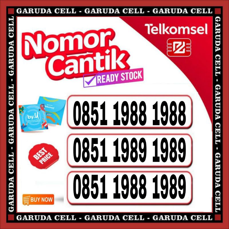 Kartu Perdana Telkomsel by.u Nomor Cantik simpati suport 5G kartu prabayar 1988 1988 1989 1989