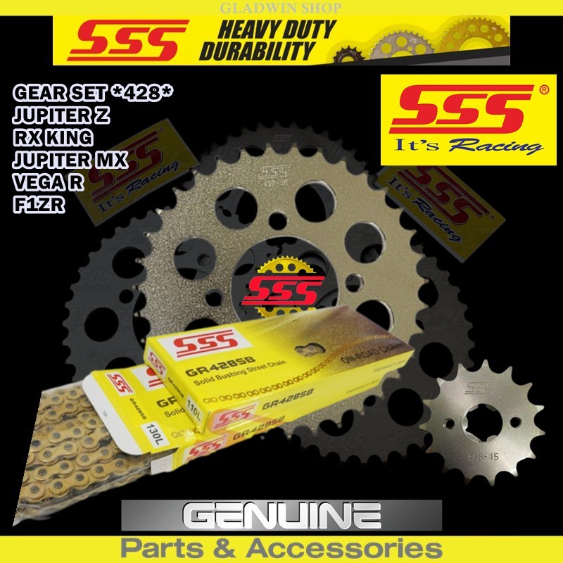 GEAR SET SSS 428 MOTOR RXZ - JUPITER X/MX - RX KING - VEGA R - F1ZR RANTAI GOLD