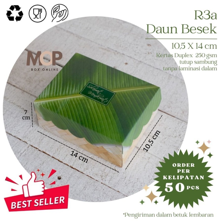

50pcs Dus Roti Kotak Kue Cantik R3a DAUN BESEK Kotak 14x10 Box Jajan