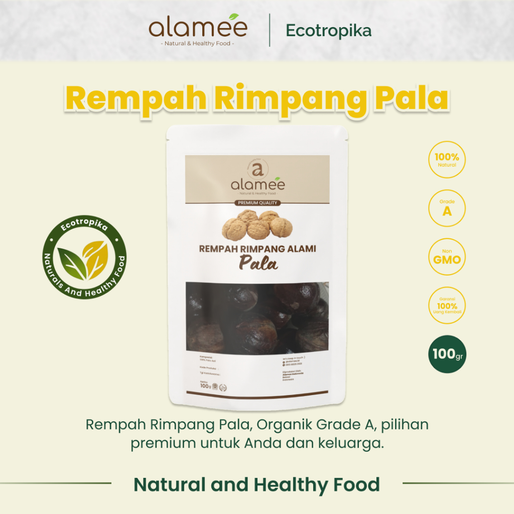 

Biji Pala Utuh Rempah Kering Nutmeg Whole Rimpang Organik Alami Bumbu Dapur Masakan Premium 100gr