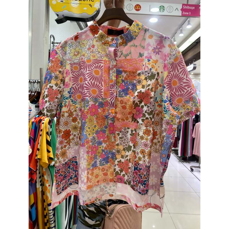 Kemeja Etnik Bangkok Katun Jepang Motif Bunga
