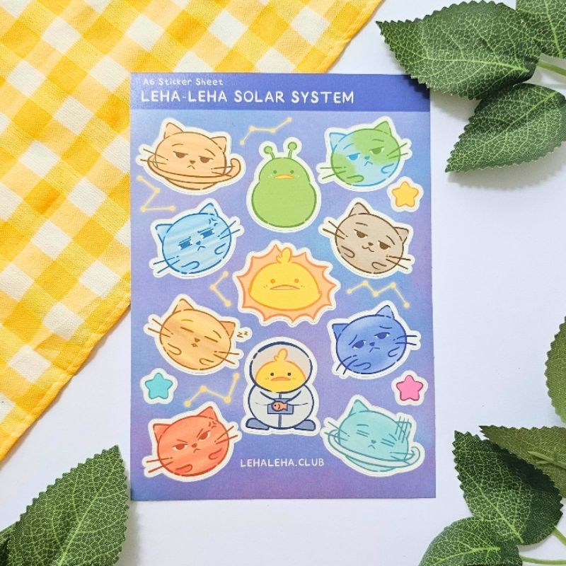 

LEHA-LEHA CLUB - Cat Mood Planets Sticker Sheet A6 | Gemma Cat Soba Duck Solar System | Cute Journaling Sticker
