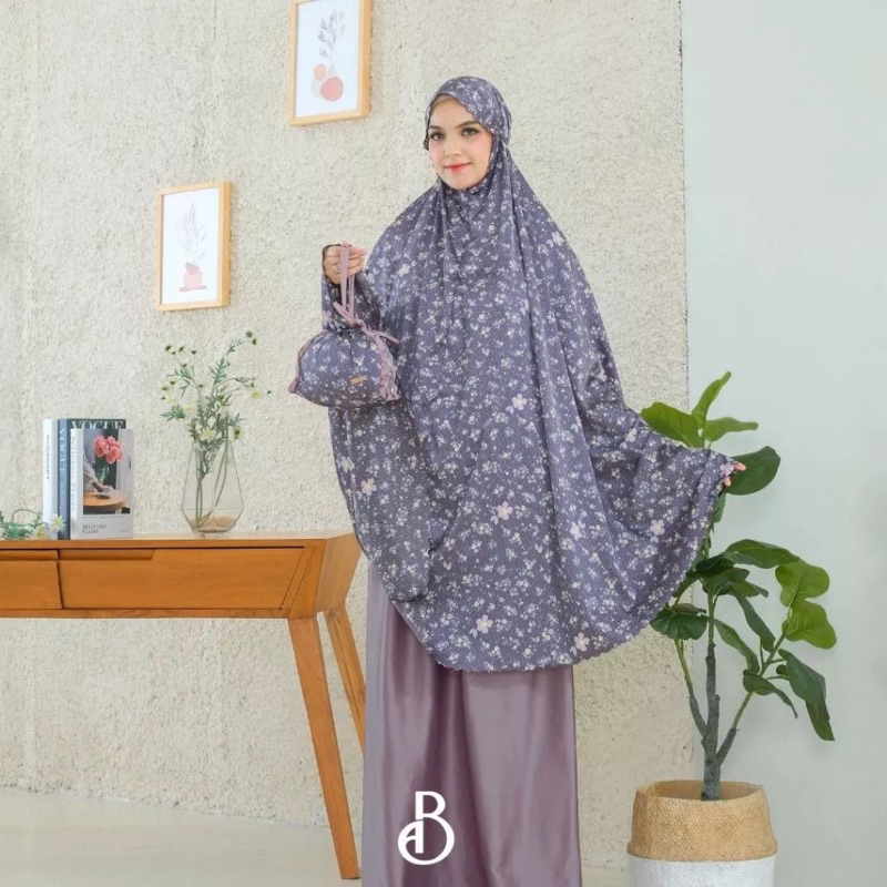 prayer set mukena mewah silk adem premium flowery lilac