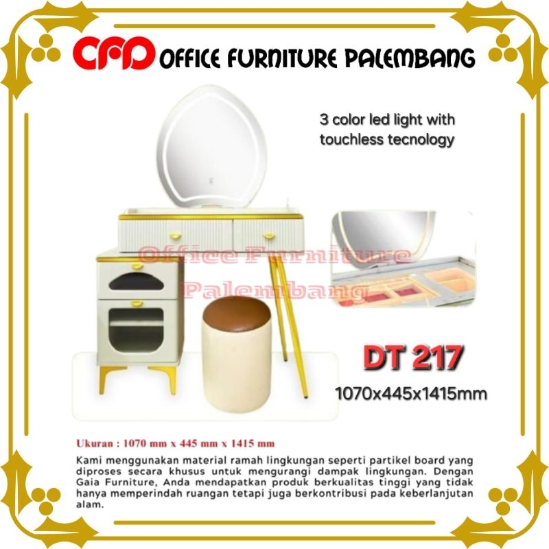 meja rias DT 217 dressing table vanity mirro led light lampu led 3 warna touchscreen