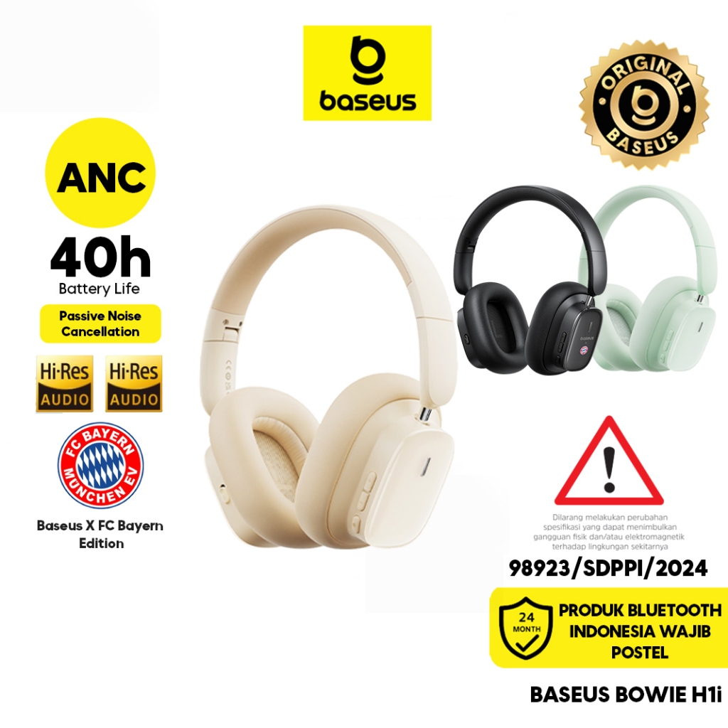Baseus Headphone H1i ANC Hi-Res Noise-Cancellation Wireless Super Bass Bantalan Lembut