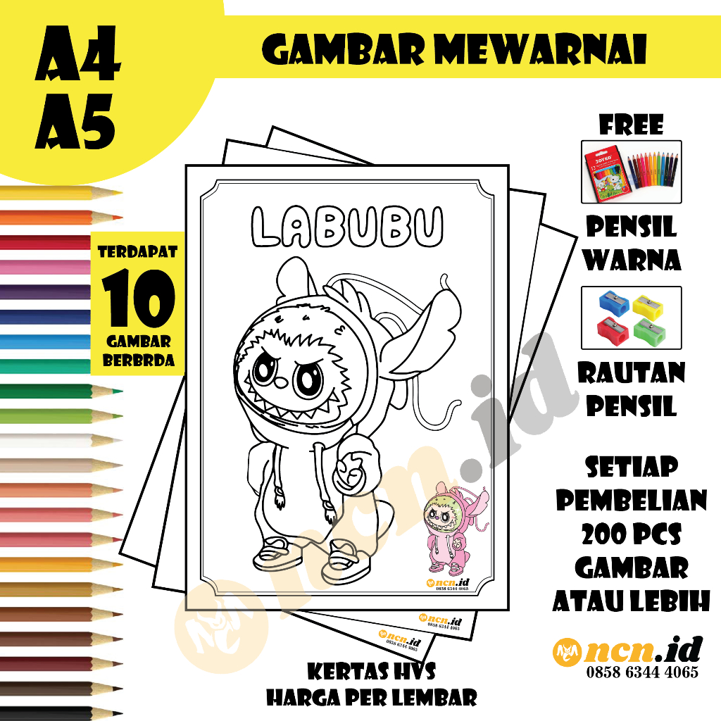 

NCLB01 Mewarnai Gambar LABUBU Untuk TK SD PAUD Bahan Kertas HVS Bukan Buku Mewarnai Anak anak