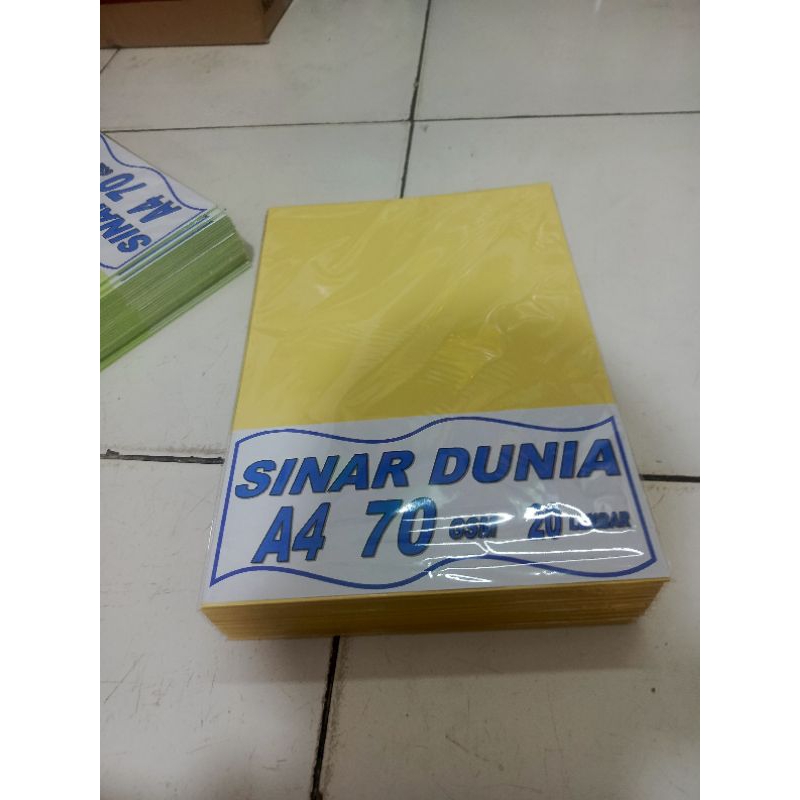 

Kertas hvs A4 sinar dunia warna kuning 70 Gsm 1 pack isi 20 lembar