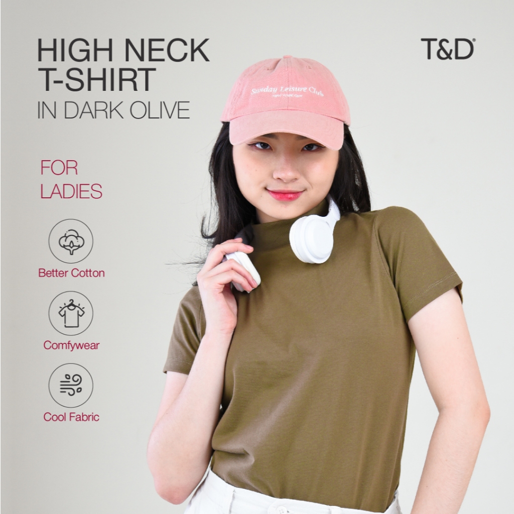 Kaos Polos Cewek - Turtle Neck - High Neck T-Shirt Ladies - Dark Olive - Lengan Pendek - T&D