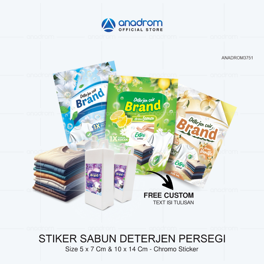

[1 Pack] Stiker Kemasan Sabun Deterjen Pakaian Persegi | Sticker Label Kemasan Botol Sabun Deterjen Baju | Sticker Deterjen Cair Pakaian | Anadrom 3751