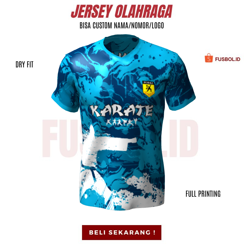 Kaos Jersey Karate Custom Nama - Jersey Karate Biru Motif Abstrak 138