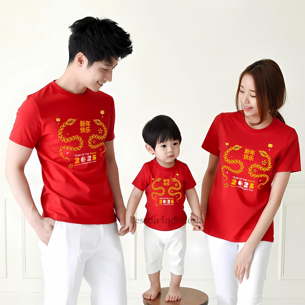 Baju Kaos Imlek Couple Family Ayah Ibu Anak Laki Laki dan Perempuan Tahun Ular / Snake CNY 2025 2