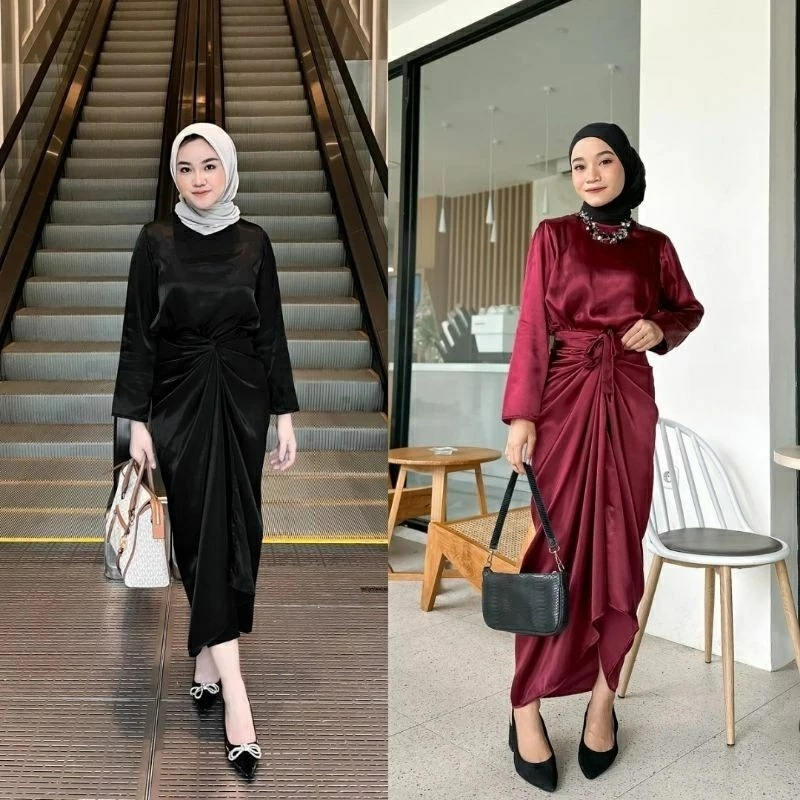 BISA COD - INNER NAIRA by Fayyana Gamis Korea Polos Satin Rok Lilit Bridesmaid Promnight Lamaran Kon