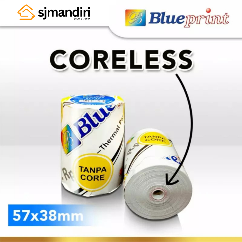 

Blueprint Paper Thermal 57 x 38 mm Coreless Kertas Thermal EDC Struk Nota Karcis Parkir Tiket