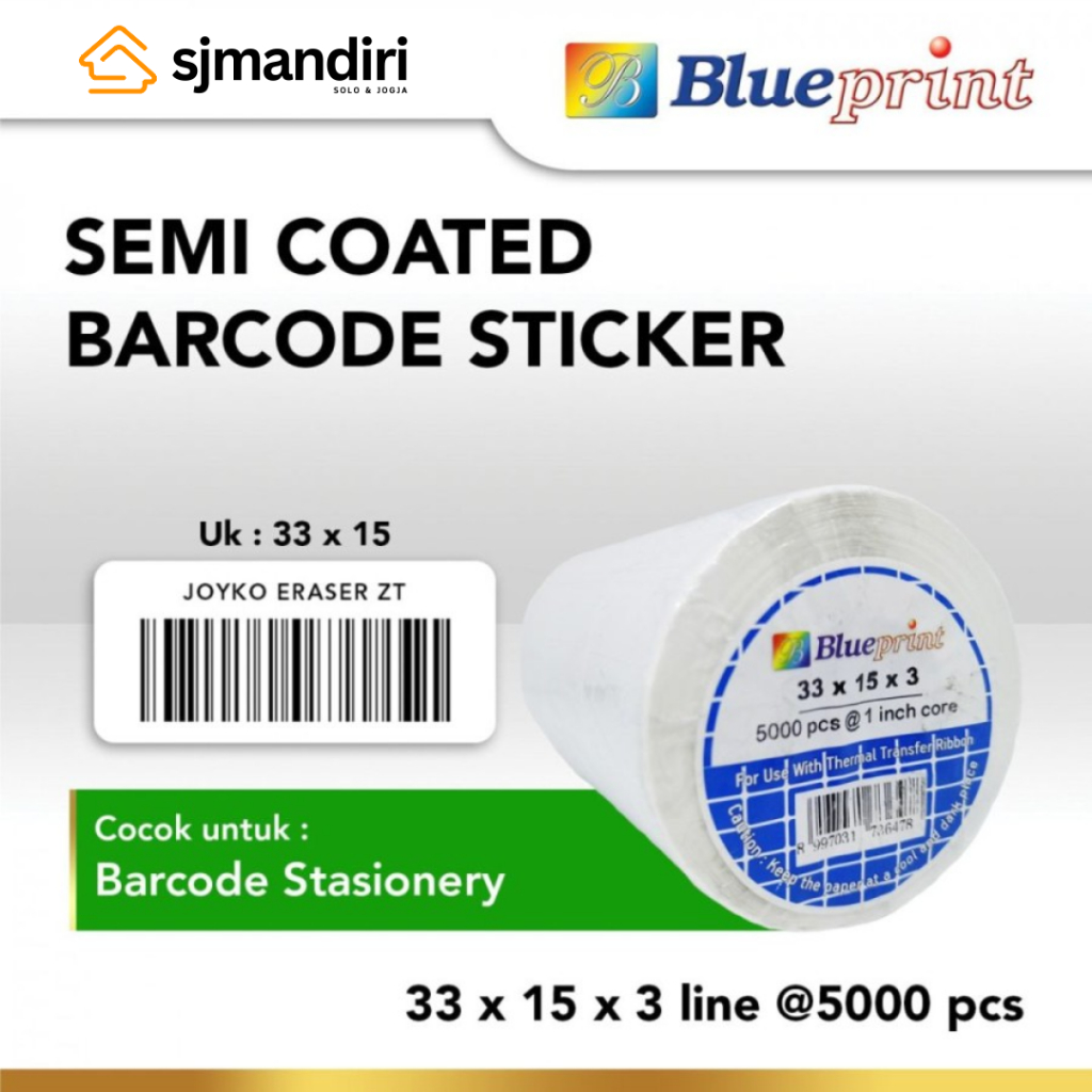 

Blueprint Sticker label 33 x 15mm 3Line Semi Coated stiker barcode