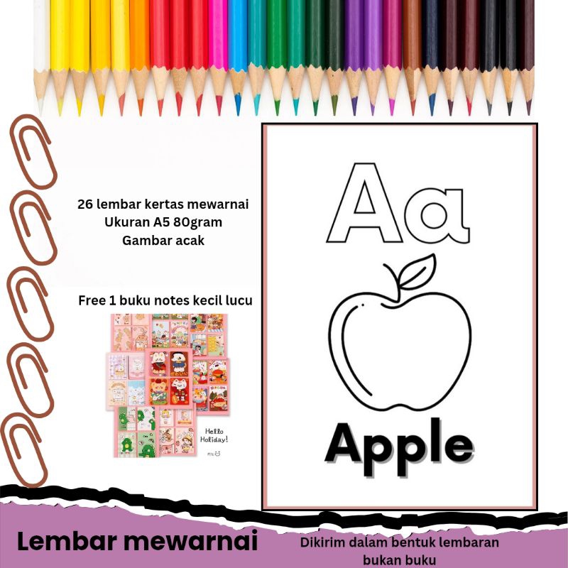 

Gambar Mewarnai Anak TK SD PAUD Seri Alphabeth Kertas HVS 80gr Bukan Buku Mewarnai