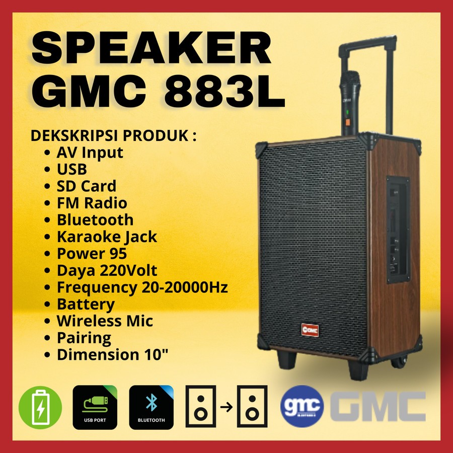 Speaker Portable GMC 883L / 883 L 10 Inch Bluetooth Karaoke