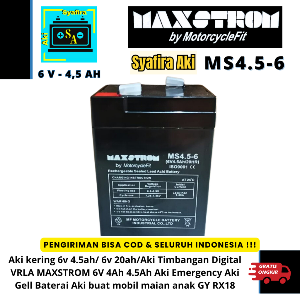 Aki kering 6v 4.5ah/ aki kering genset 6v 20ah/Aki Timbangan Digital VRLA MAXSTROM 6V 4Ah 4.5Ah Aki 