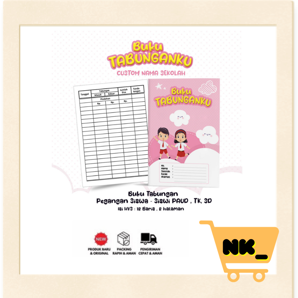 

NK // Buku Tabungan Custom Nama + Cover & Lembaga Sekolah Berserta Alamat Tabungan Sekolah PAUD , TK , SD Varian Merah Jambu