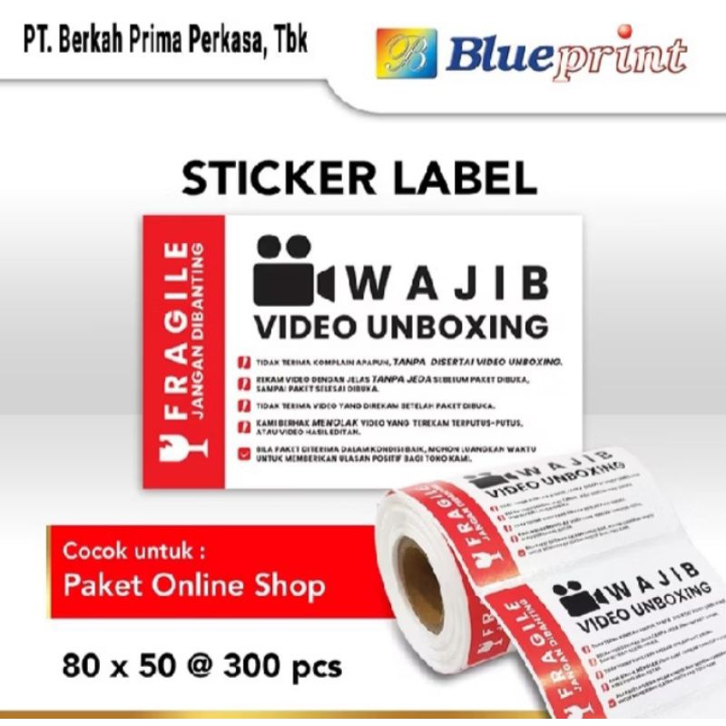 

Label Stiker Unboxing Fragile BLUEPRINT 80 X 50mm isi 300 pcs