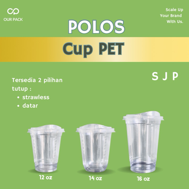 Cup Gelas Plastik PET 12oz, 14oz Oval, 16oz SJP + Lid Premium Tebal