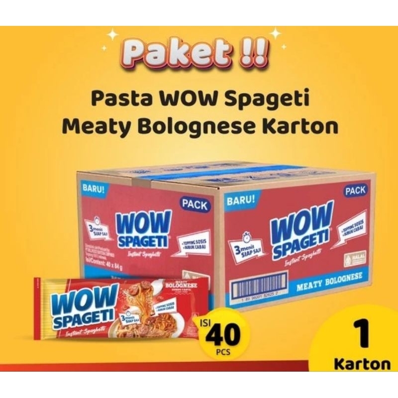 

Pasta Wow Spageti Meaty Bolognese 1 Karton isi 40 pcs