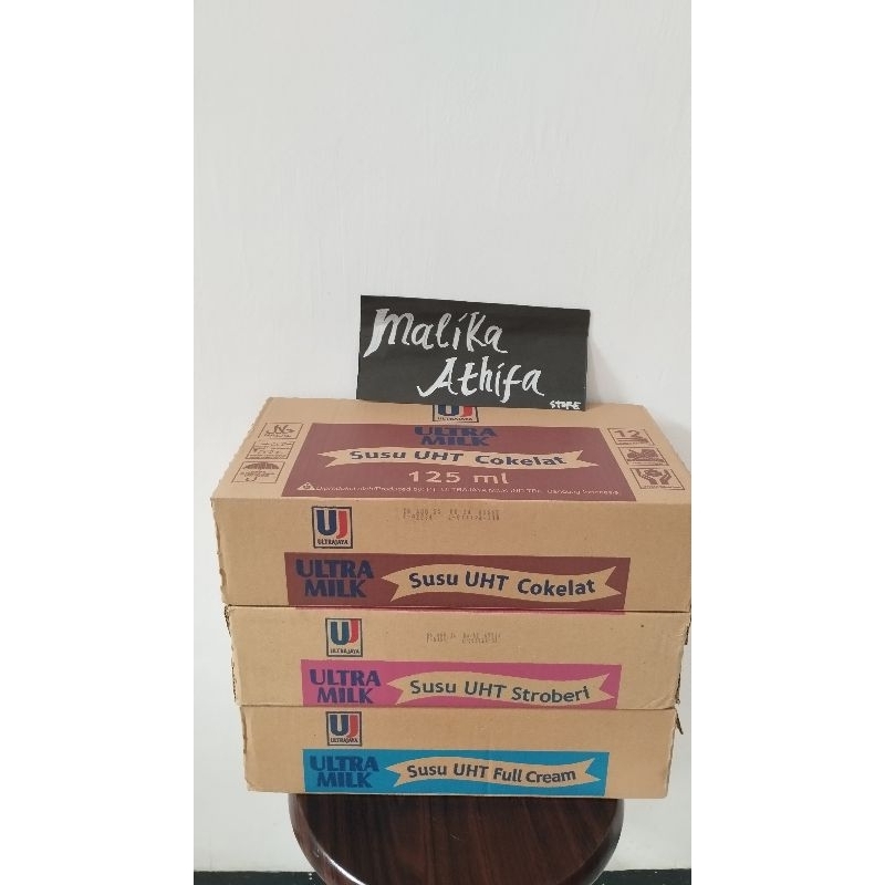 

Susu UHT Ultra Milk varian Full Cream, Cokelat dan Stroberi per Karton isi 40 pcs @125ml