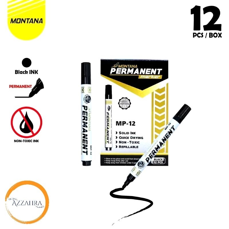 

Spidol Permanent Marker 12 pics Montana/ Hosanna / Esco Spidol Tidak dapat dihapus / spidol Permanen (Azzahratoserba22) 1 Pak isi 12 pcs