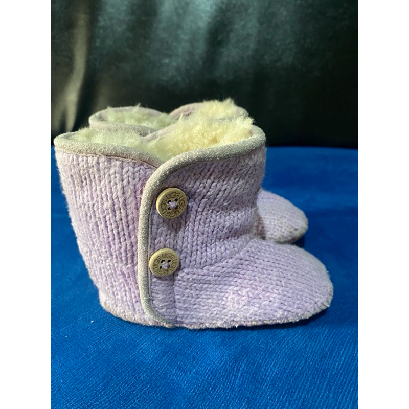 Preloved UGG Purl Knit Bootie Kids 2/3 Mid Calf Casual Fur Sweater Wool Lilac