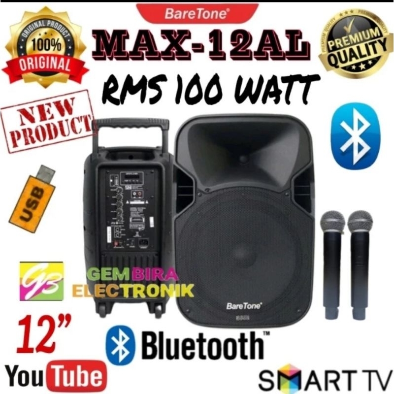 SPEAKER AKTIF PORTABLE BARETONE 12 INCH ORIGINAL SOUND MAX12AL BLUETOOTH