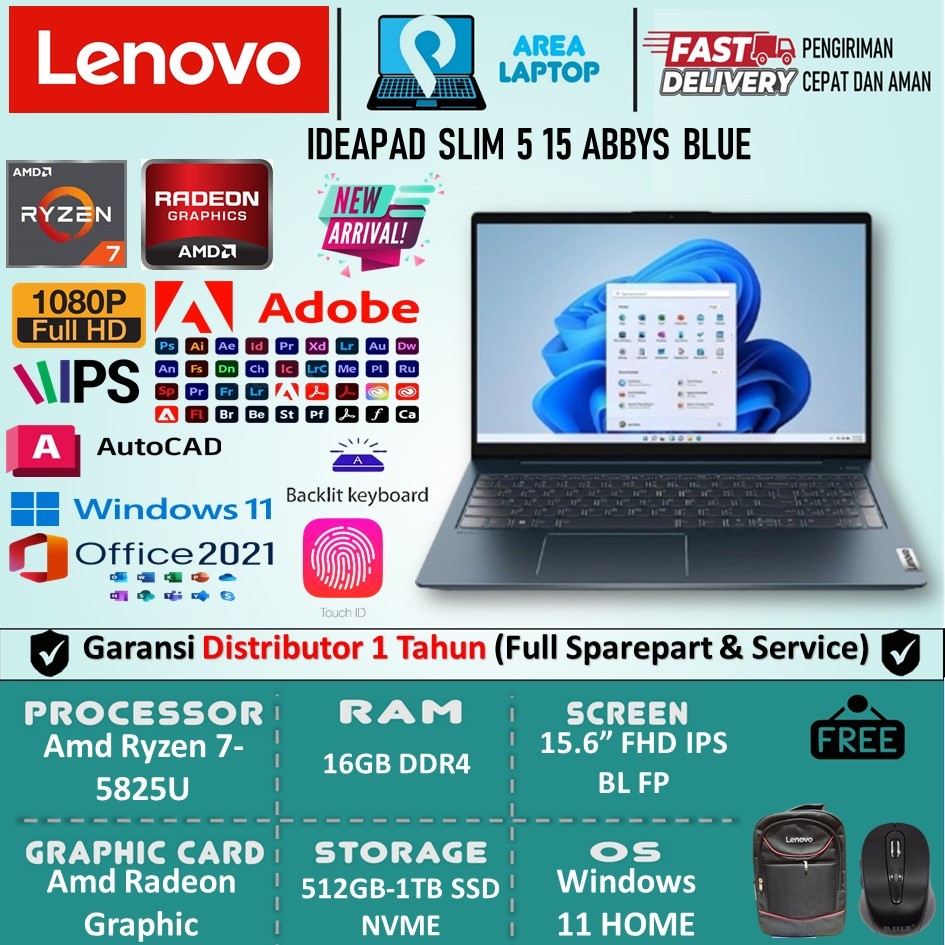 Laptop Editing Lenovo Ideapad Slim 5 15 Amd Ryzen 7 5825U 16GB 1TB SSD FHD IPS Backlite FP Win11 Ori
