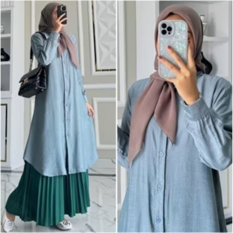 HOT PRODUCT atasan tunik polos wanita full kancing depan semi gamis wanita tunik suxexo terbaru