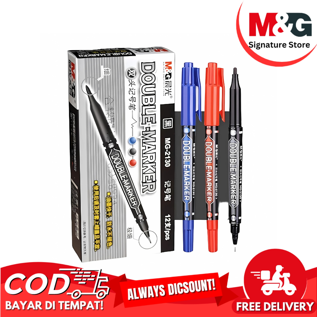 

Spidol Double Marker M&G Permanent Marker #APM21372 Tinta Hitam Biru Merah Tinta Berkualitas