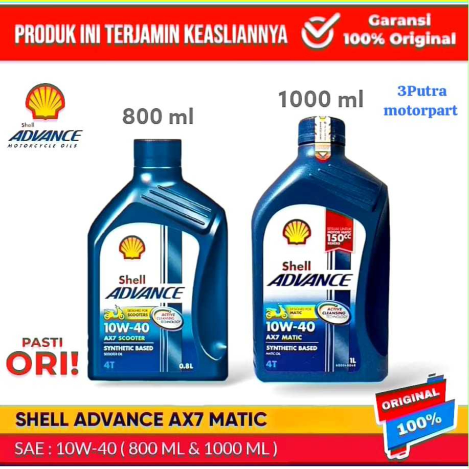 Oli Mesin 100% Original SHELL ADVANCE SCOOTER AX7 MATIC [ 10W-40 ] 4T 800ml & 1000ml Mesin Sepeda Mo