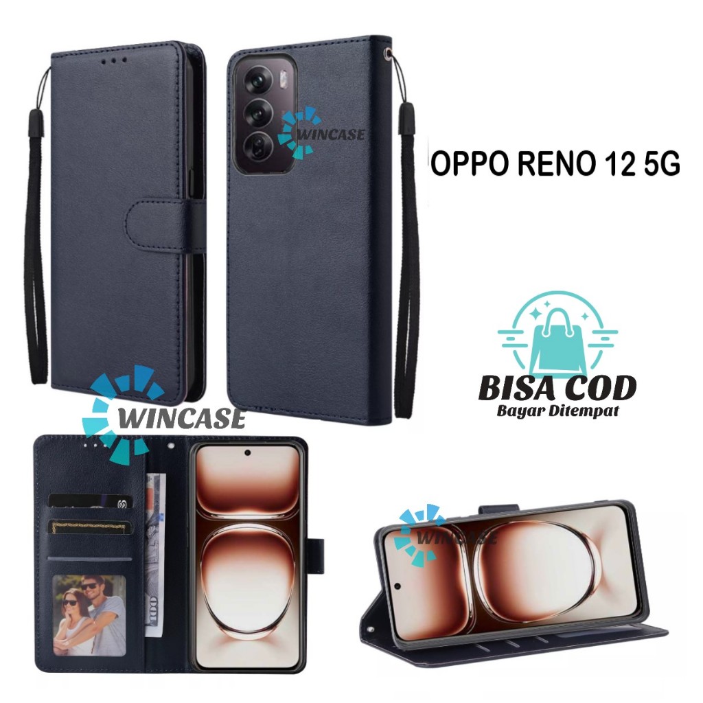 Flip Case OPPO RENO 12 5G Leather Flip Cover Case Kulit - Casing Dompet Flip Case  Leather